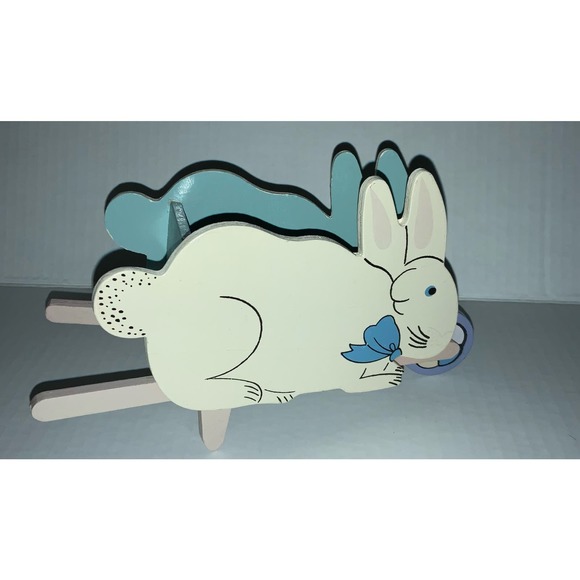 Vintage 1996 Decorative Wood Bunny Shaped Easter Wheel barrel - Picture 1 of 6